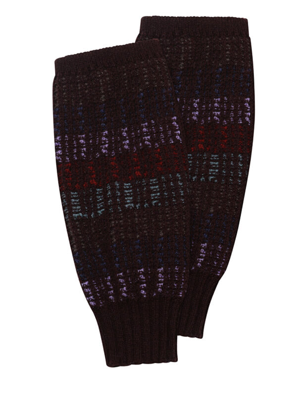 Fingerless Lambswool Stripe Wrist Warmers Brown