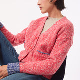 Lea Lambswool V-Neck Cardigan Pink Textured Knit