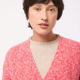 Lea Lambswool V-Neck Cardigan Pink Textured Knit