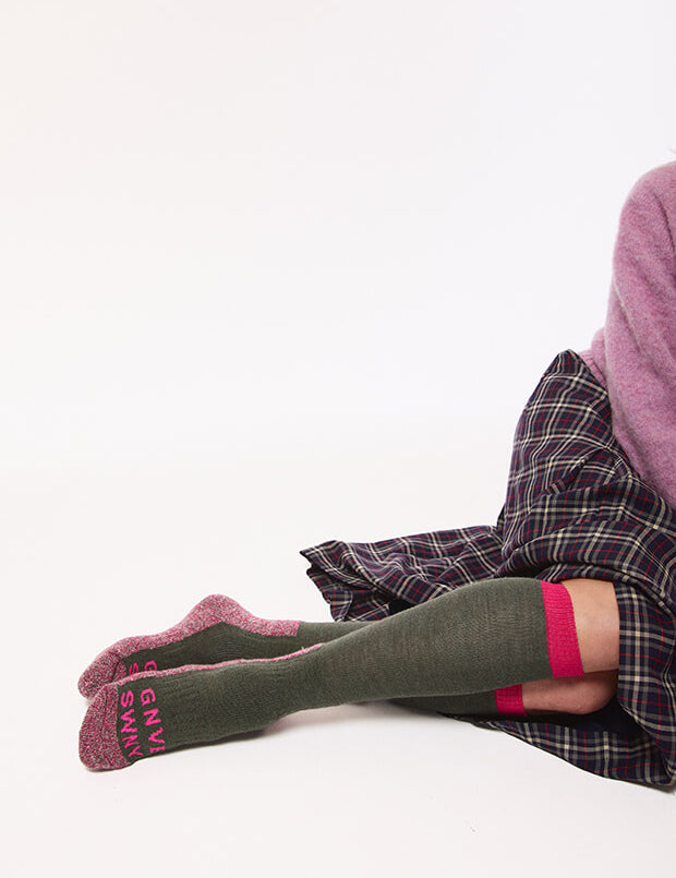 GS Merino Wool Long Walking Sock Khaki Pink