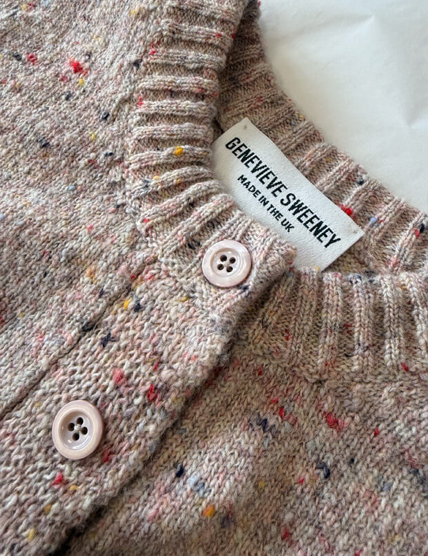 Maddis Lambswool Cashmere Cardigan in Pink Tweed