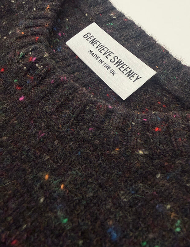 Maud Lambswool Cashmere Knitted T-shirt in Black Tweed