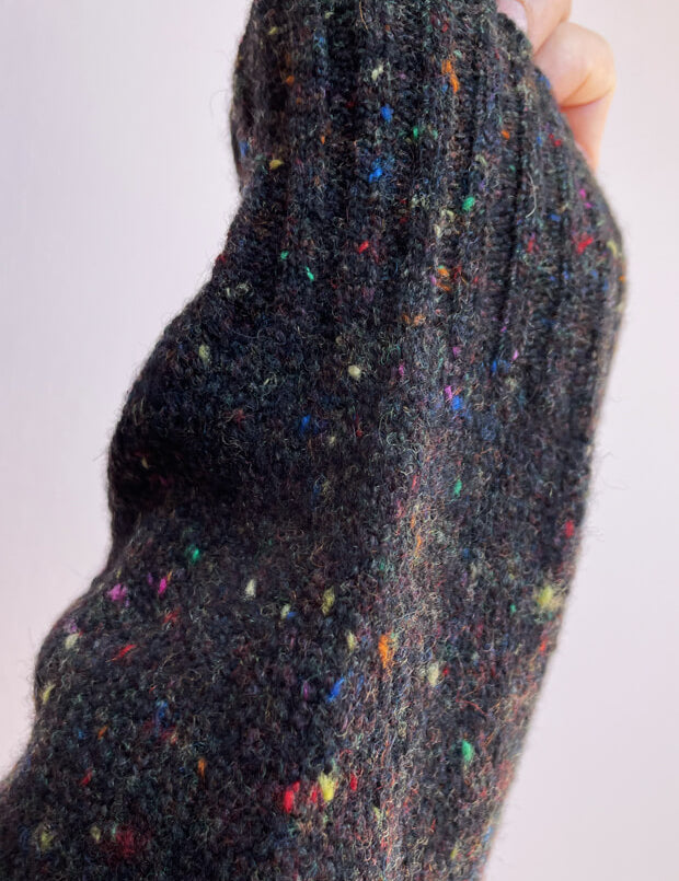 Maud Lambswool Cashmere Sweater in Black Tweed