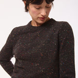 Maud Lambswool Cashmere Sweater in Black Tweed