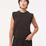 Maud Lambswool Cashmere Knitted Vest in Black Tweed