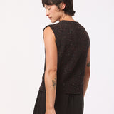 Maud Lambswool Cashmere Knitted Vest in Black Tweed