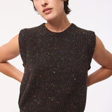 Maud Lambswool Cashmere Knitted Vest in Black Tweed