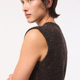 Maud Lambswool Cashmere Knitted Vest in Black Tweed