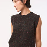 Maud Lambswool Cashmere Knitted Vest in Black Tweed