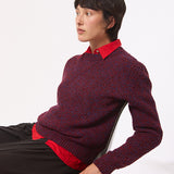 Mora Chunky Lambswool Moss Stitch Sweater Burgundy Marl