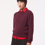Mora Chunky Lambswool Moss Stitch Sweater Burgundy Marl