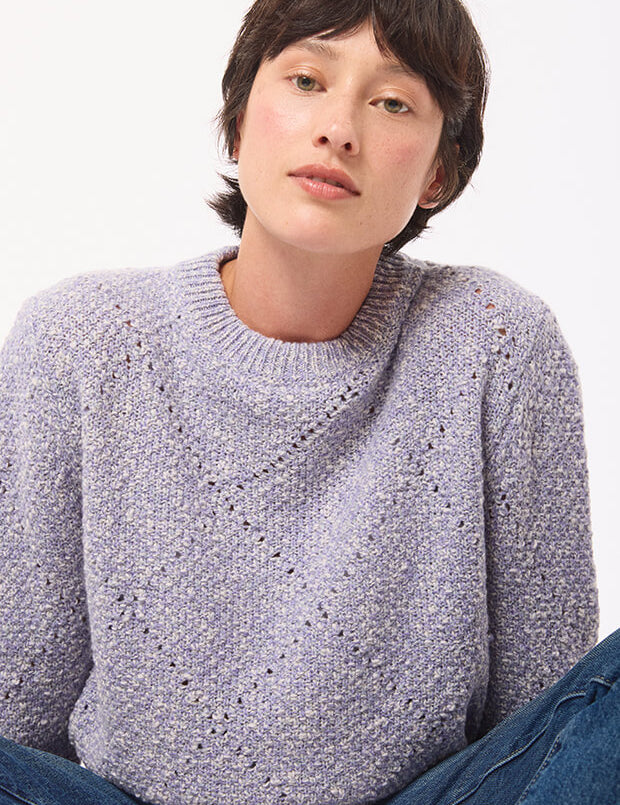 Mora Lambswool Moss Stitch Sweater Lilac Marl