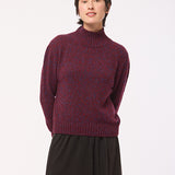 Mora Chunky Lambswool Turtleneck Sweater Burgundy Marl