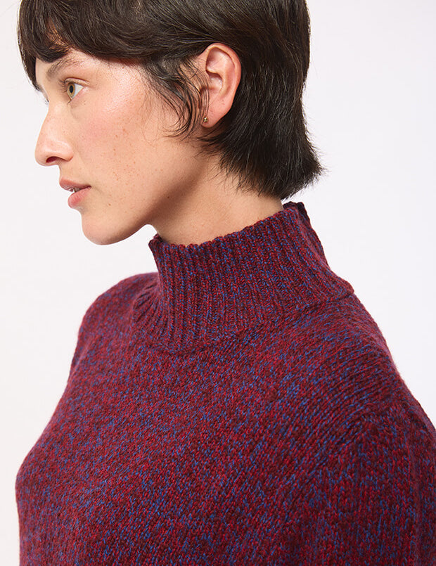 Mora Lambswool Turtleneck Sweater Burgundy Marl