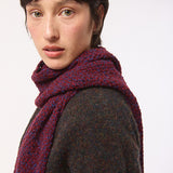 Lambswool Moss Stitch Pointelle Scarf Burgundy Marl