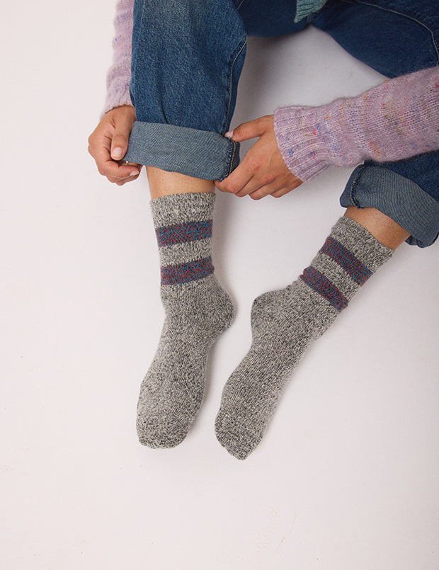 Salpaka Merino Wool Alpaca Marl Stripe Socks Charcoal Marl