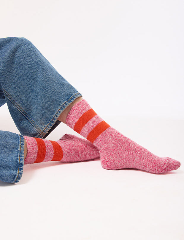Salpaka Merino Wool Alpaca Marl Stripe Socks Pink