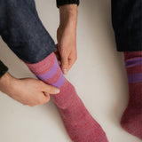 Samar Merino Wool Stripe Sock Red Lilac