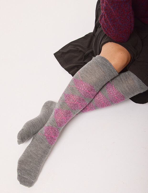 Saryl Merino Argyle Knee High Sock Light Grey