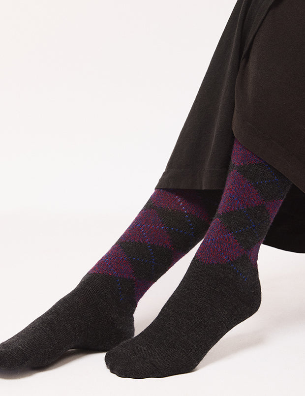 Saryl Merino Argyle Knee High Sock Charcoal