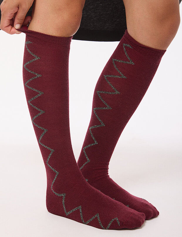 Sia Merino Knee High Socks Burgundy