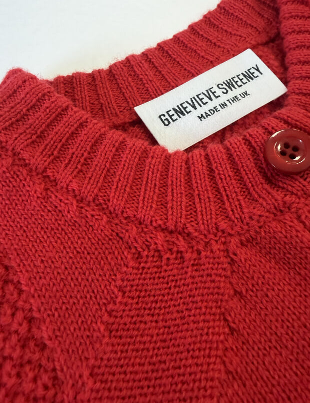 Soar Merino Wool Textured Stitch Cardigan Bright Red