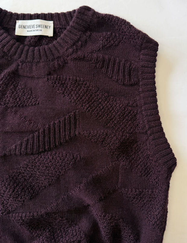 Soar Merino Wool Textured Stitch Knitted Vest Plum