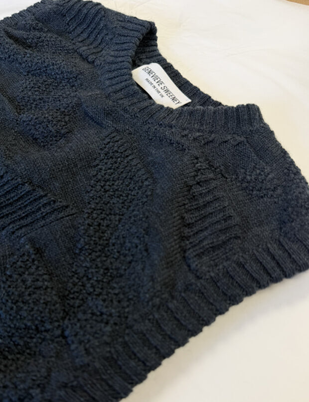 Soar Merino Wool Textured Stitch Knitted Vest Indigo Blue