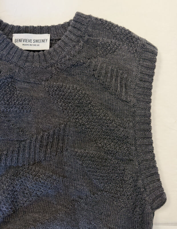 Soar Merino Wool Textured Stitch Knitted Vest Grey Melange