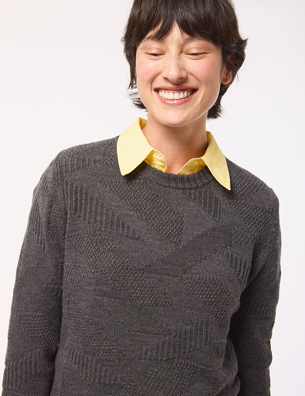 Soar Merino Wool Textured Stitch Sweater Grey