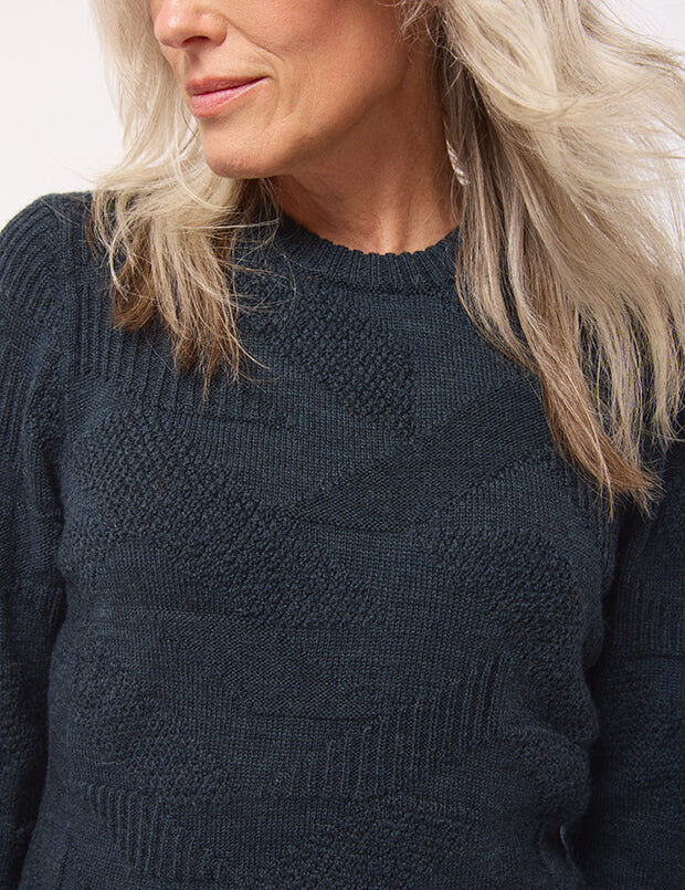 Soar Merino Wool Textured Stitch Sweater Indigo