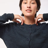 Soar Merino Wool Textured Stitch Cardigan Indigo