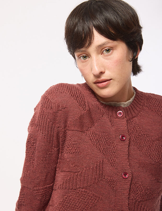 Soar Merino Wool Textured Stitch Cardigan Rose