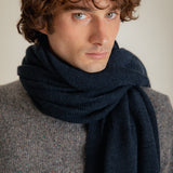 Textured Merino Wool Blanket Scarf Indigo Blue