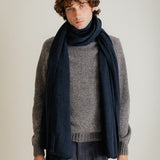 Textured Merino Wool Blanket Scarf Indigo Blue
