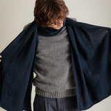 Textured Merino Wool Blanket Scarf Indigo Blue