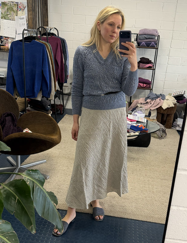Ver Lambswool Silk Lace V-Neck Sweater Blue
