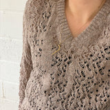 Ver Lambswool Silk Lace V-Neck Sweater Biscuit - Preorder