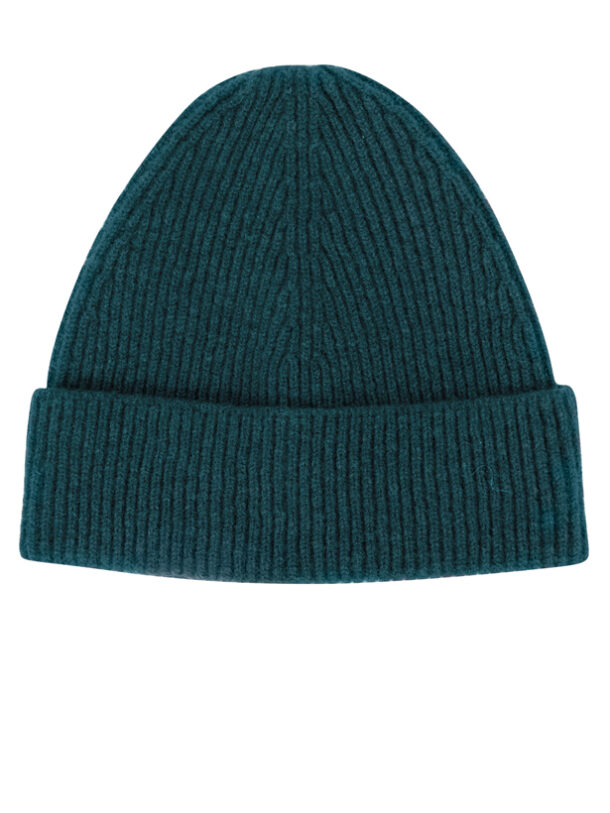 Lambswool Ribbed Beanie in Hunter Green