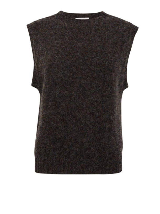 womens knitted sleeveless wool vest in charcoal grey melange