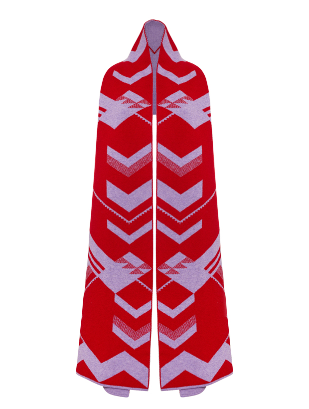 >Geometric Lambswool Blanket Scarf Bright Red