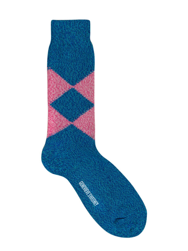 Samar Argyle Organic Cotton Sock Blue and Pink Marl Genevieve Sweeney