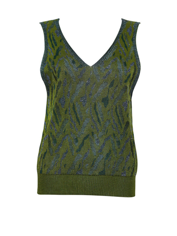 Aria Vest Knitted Jacquard Viscose Olive Genevieve Sweeney