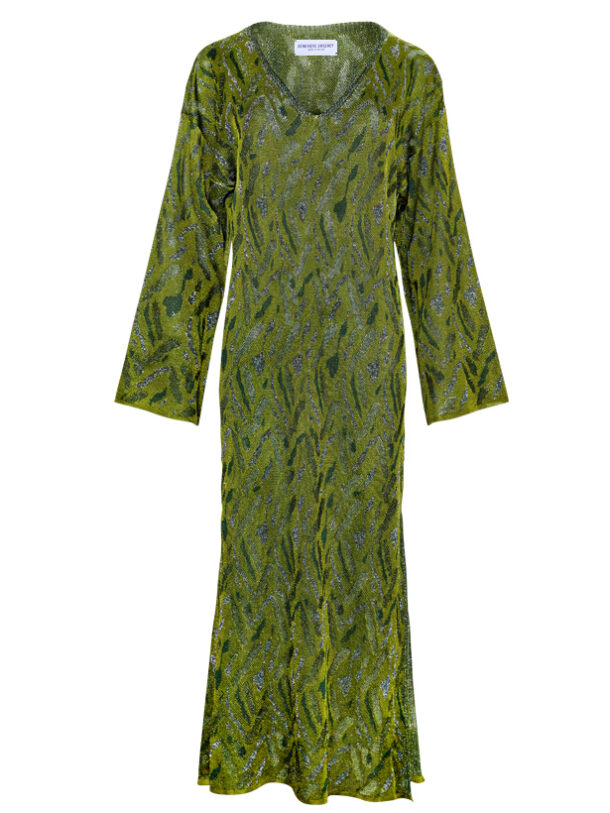 Aster Knitted Jacquard Viscose Dress Green Genevieve Sweeney