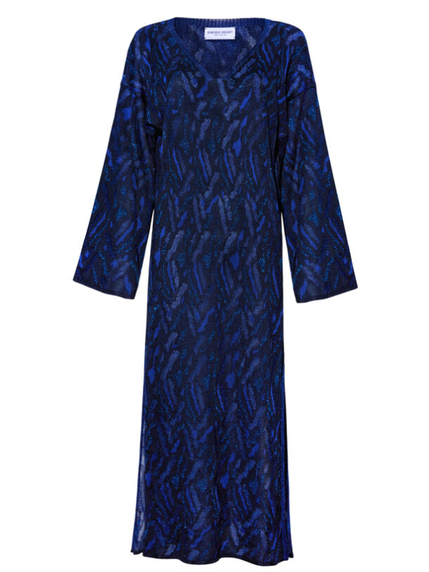 Aster Knitted Jacquard Viscose Dress Navy Genevieve Sweeney